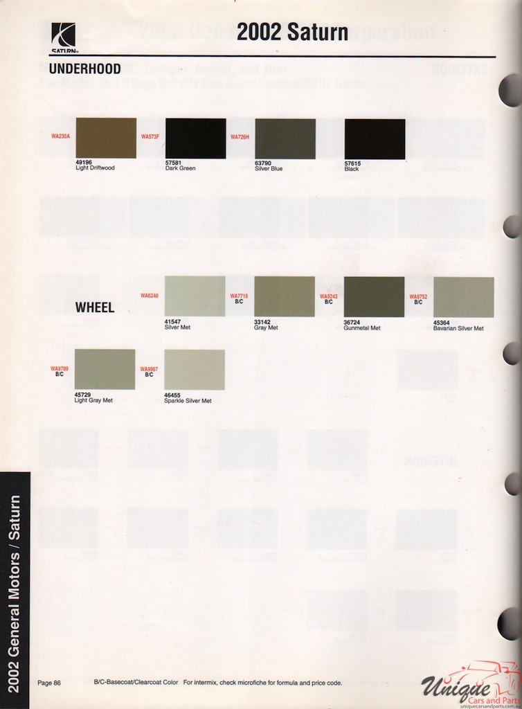 2002 GM Saturn Paint Charts Martin-Senour 12